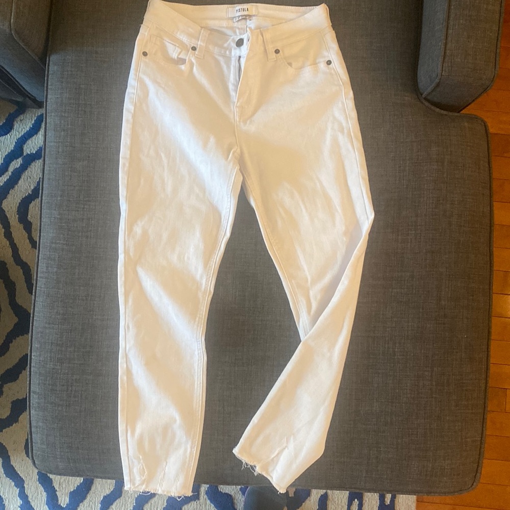 Pistola crop white frayed jeans